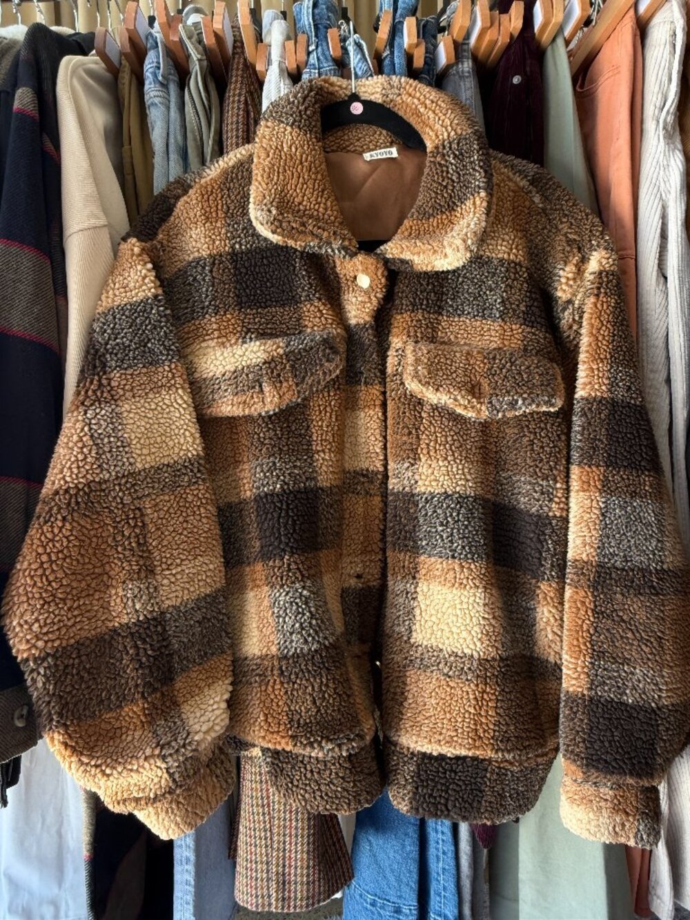 Kyoyo Tedda Bear Plaid Shacket